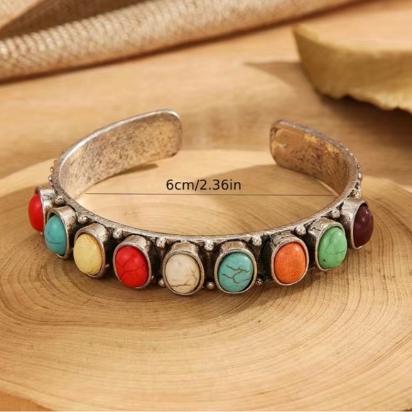 Bohemian Mutli Colored Turquoise Bangle Cuff Bracelet - Picture 3 of 3